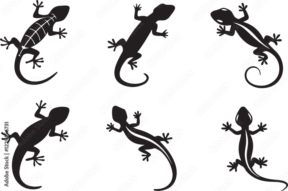Fototapeta premium Variant style of lizard silhouettes vector illustration, isolated on a white background.