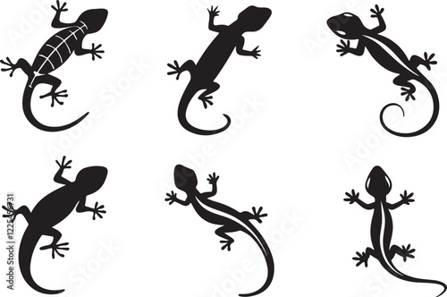 Variant style of lizard silhouettes vector illustration, isolated on a white background.