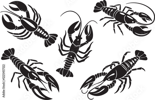 Variant style of lobster silhouettes vector illustration, isolated on a white background