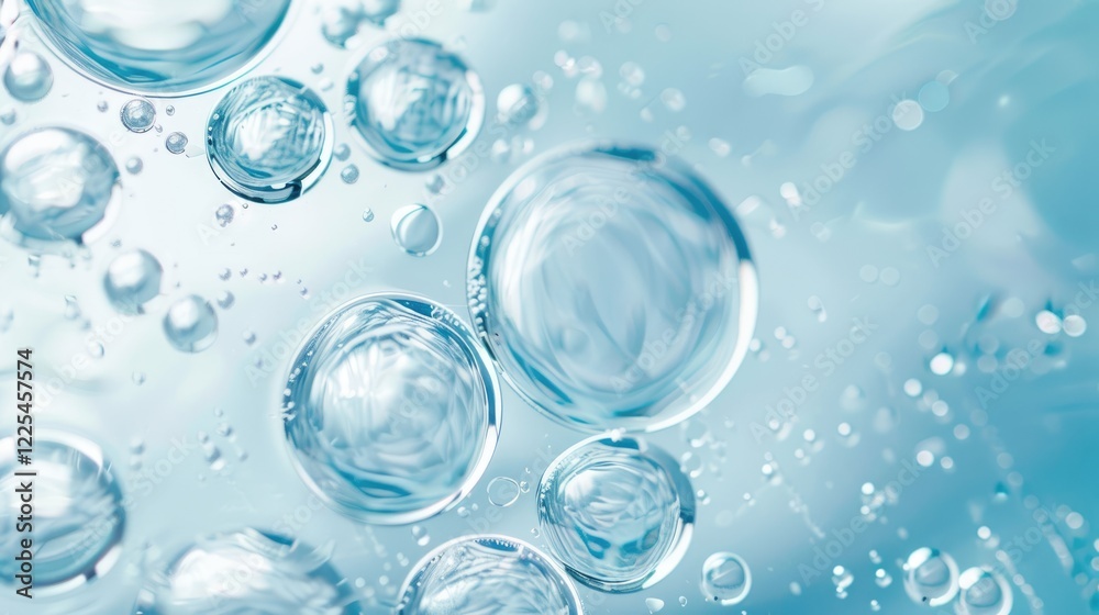 Light blue abstract background with oil circles and water bubbles macro view. Light blue abstract background with oil circles and water bubbles macro view.
