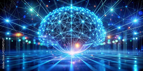 Futuristic Digital Brain with Network Connections and Light Effects photo