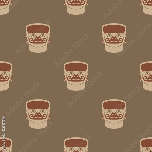 Seamless ethnic pattern with stylized human heads. Native American design of Moche Indians of ancient Peru.