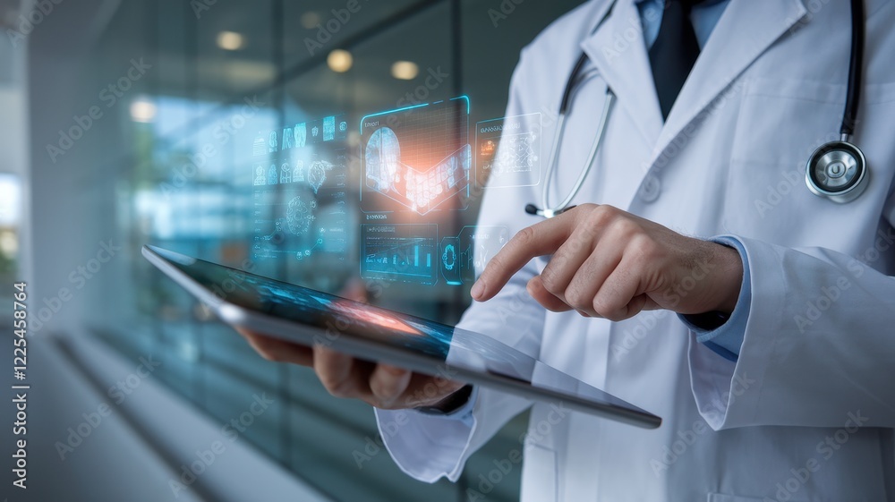 Doctor Using Tablet Displays Medical Data Analysis Doctor Using Tablet Displays Medical Data Analysis