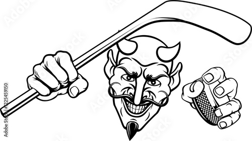 Canvas Print Devil Satan Ice Hockey Sports Mascot Cartoon