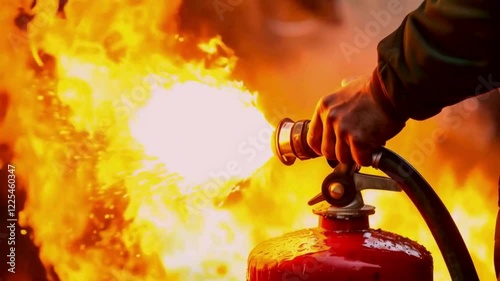 Firefighter Using Fire Extinguisher