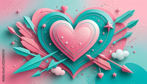 Pink   Teal Valentine s Day Heart with Arrows