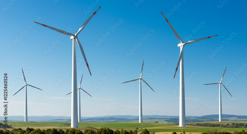 Fototapeta premium Majestic Wind Turbines Generating Clean Energy on a Sunny Day