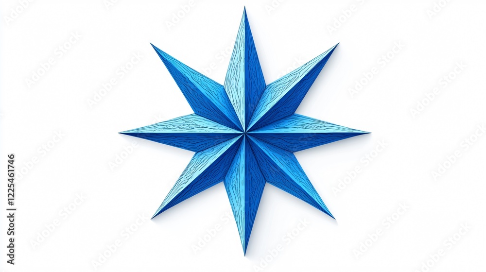 Fototapeta premium Bright Blue Star Symbol on White Background for Design Projects, Wide Angle Centered Shot