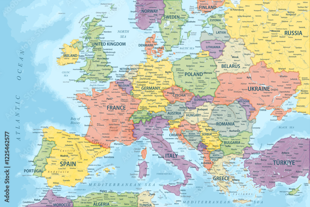 Naklejka premium Europe Map Colored - stock vector illustration