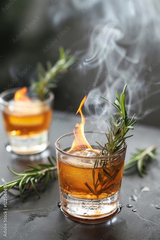 Dark and moody whisky cocktail with rosemary and smoke Dark and moody whisky cocktail with rosemary and smoke