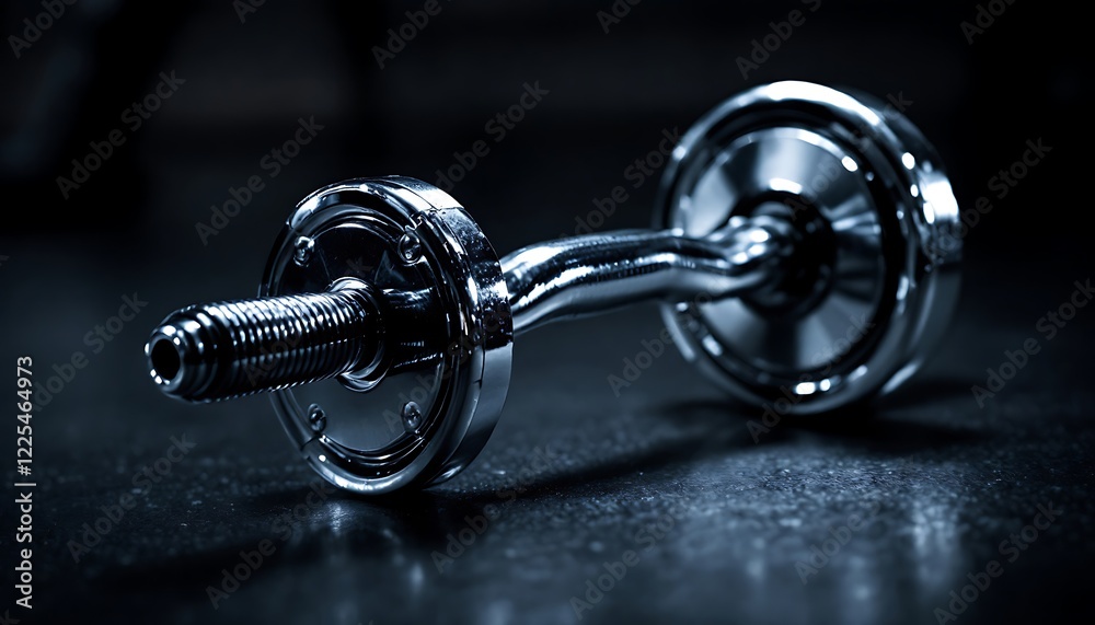 A metal weight with a handle on each end, commonly used in strength training exercises, resting on the ground with its chrome finish glinting under the gym lights. A metal weight with a handle on each end, commonly used in strength training exercises, resting on the ground with its chrome finish glinting under the gym lights.