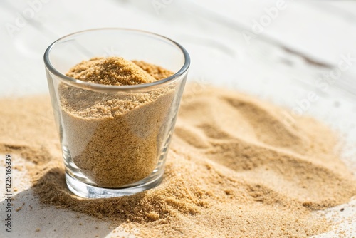 glass cup contain only sand. Water shortage and drought concept