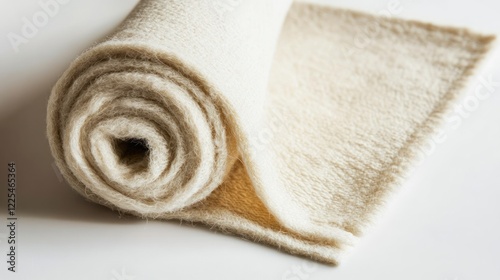 Rolled beige wool fabric unfurling softly photo