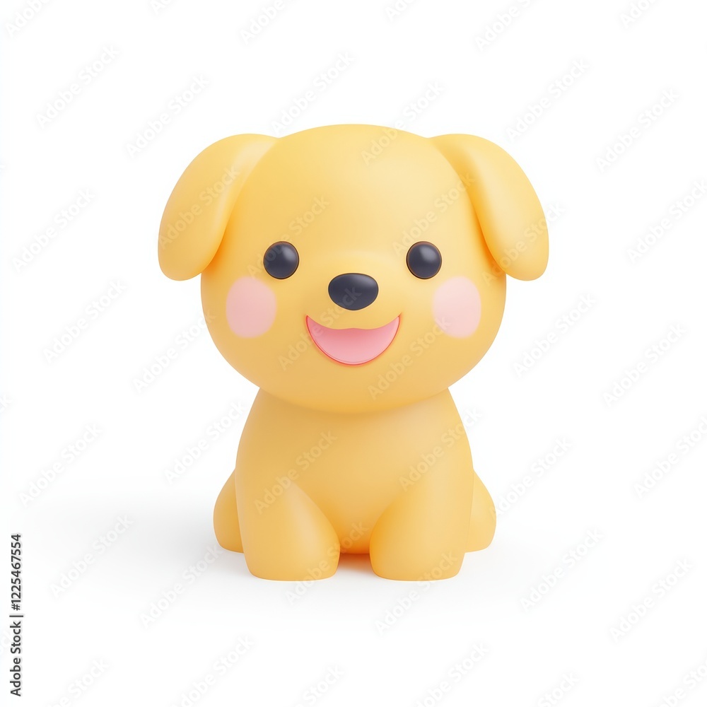 Fototapeta premium A cute, smiling yellow puppy figurine with big eyes and rosy cheeks, perfect for kids and as a decorative item.