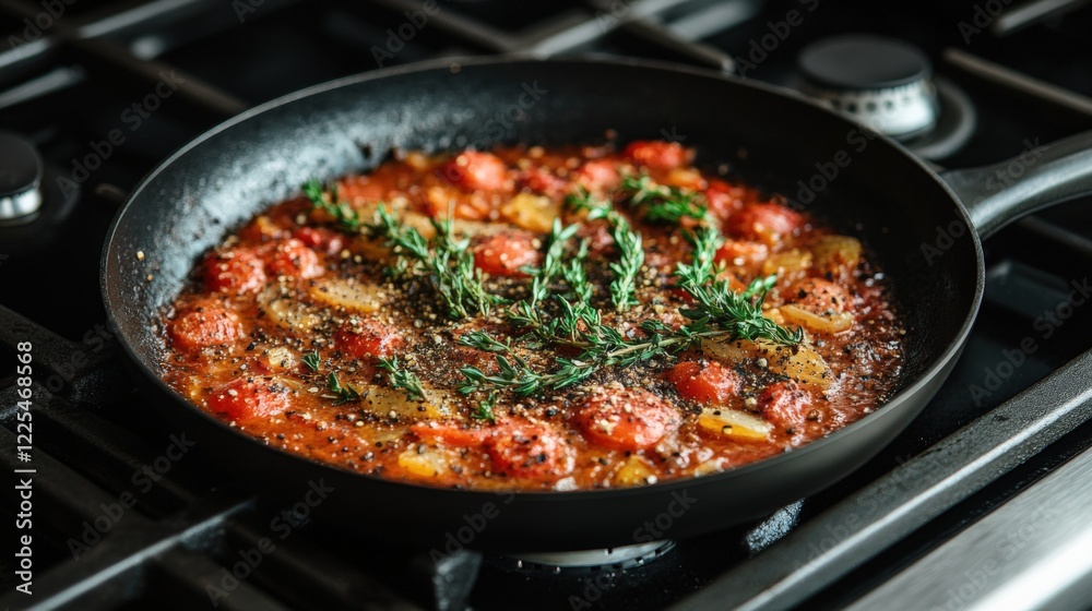 Fresh Tomato Sauce with Herbs in a Skillet Fresh Tomato Sauce with Herbs in a Skillet