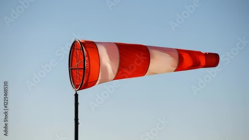 Wind sock displays strong gusts at local airport during afternoon hours in clear skies