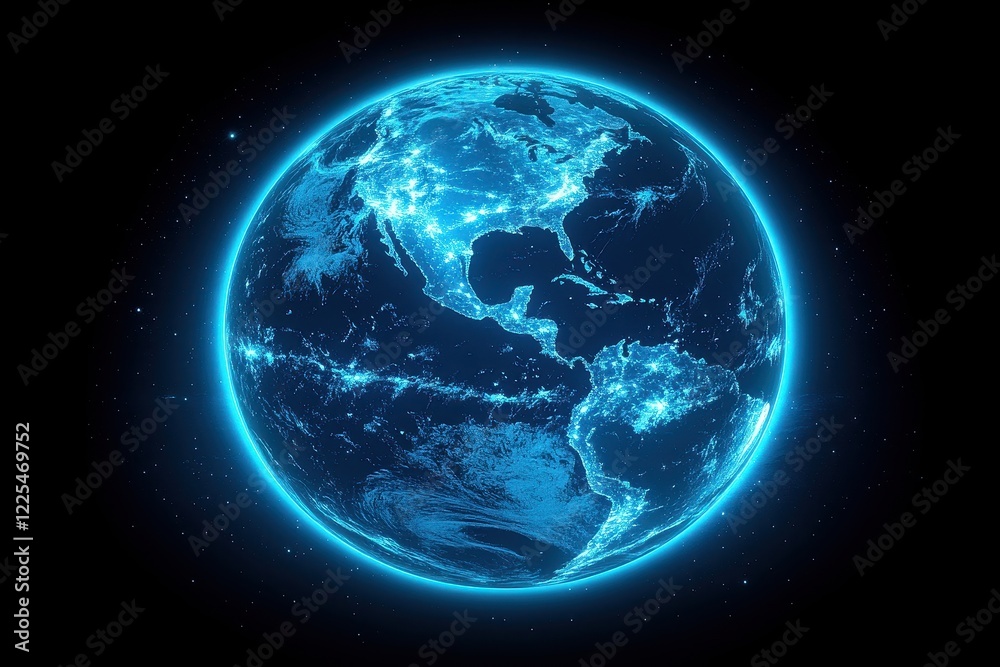Fototapeta premium Glowing Earth at Night Digital Representation of Global Connectivity