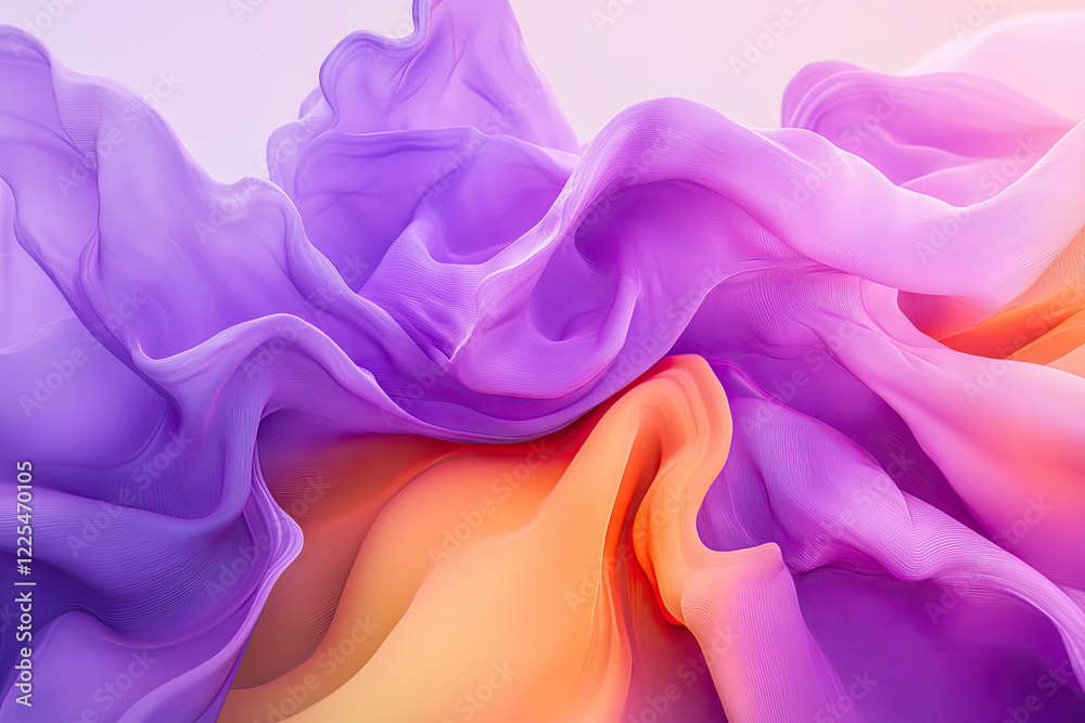 Fototapeta premium Abstract purple orange fabric flow, light background, design element