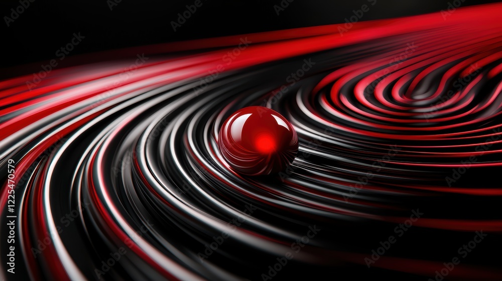 Obraz premium Dynamic swirling red and black abstract design with a central red ball, ideal background for modern art