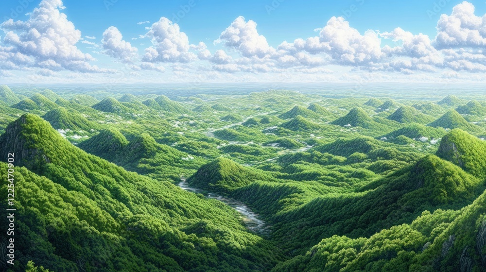 Fototapeta premium Lush Green Mountainscape Under a Sunny Sky