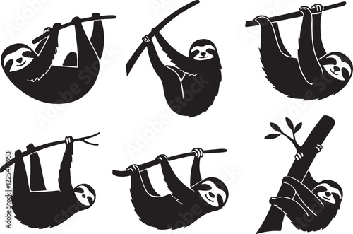 Variant style of sloth silhouettes vector illustration, isolated on a white background.