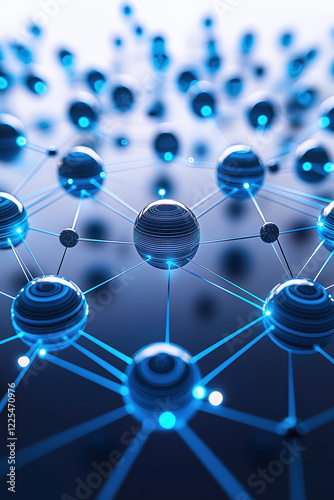 Abstract AI Network Technology Data Communication Futuristic Blue Glowing Spheres Connection