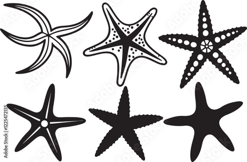 Variant style of starfish silhouettes vector illustration, isolated on a white background.