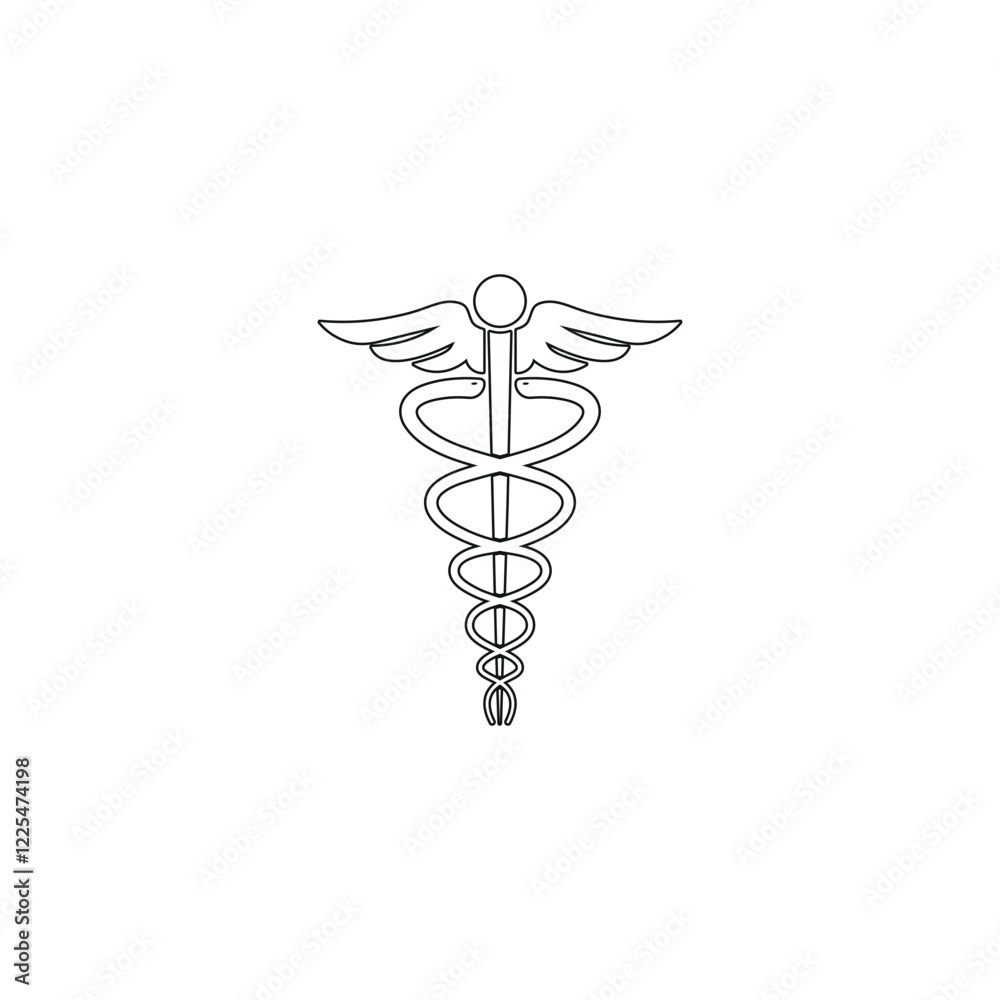Caduceus Medical Symbol Black Outline Logo Design