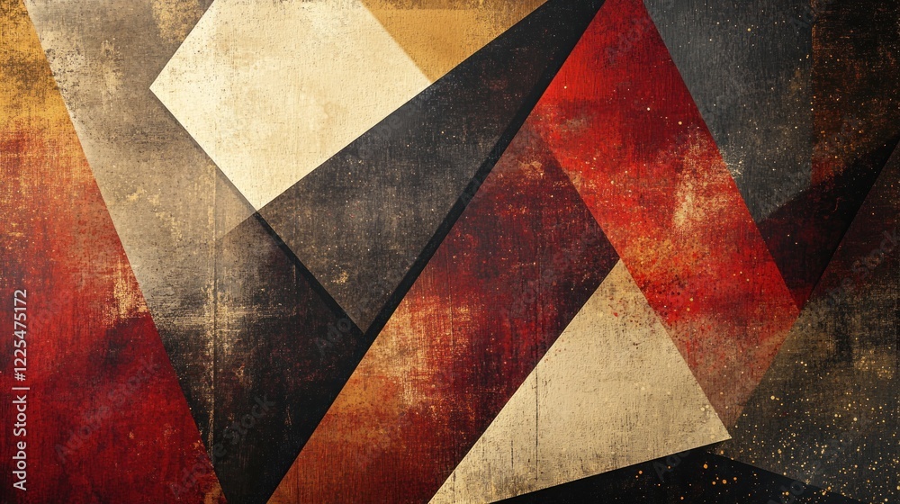 Abstract Geometric Art Red Gold Black Beige Tones Abstract Geometric Art Red Gold Black Beige Tones