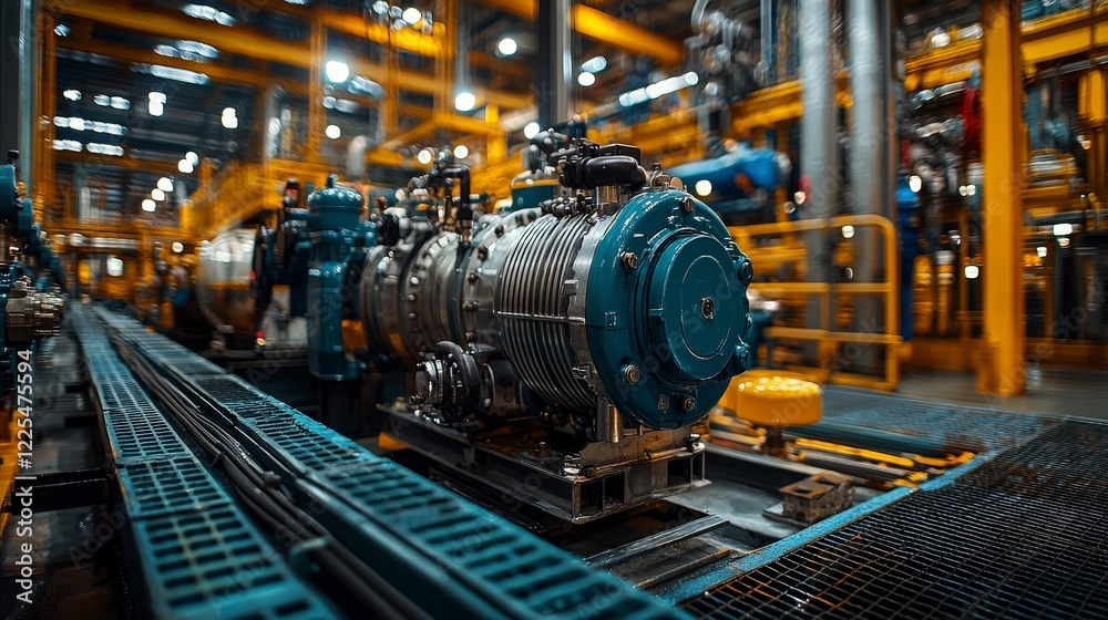 This image captures a complex assembly of industrial machinery, showcasing modern aesthetics and the intricate work of engineering in a factory environment. This image captures a complex assembly of industrial machinery, showcasing modern aesthetics and the intricate work of engineering in a factory environment.