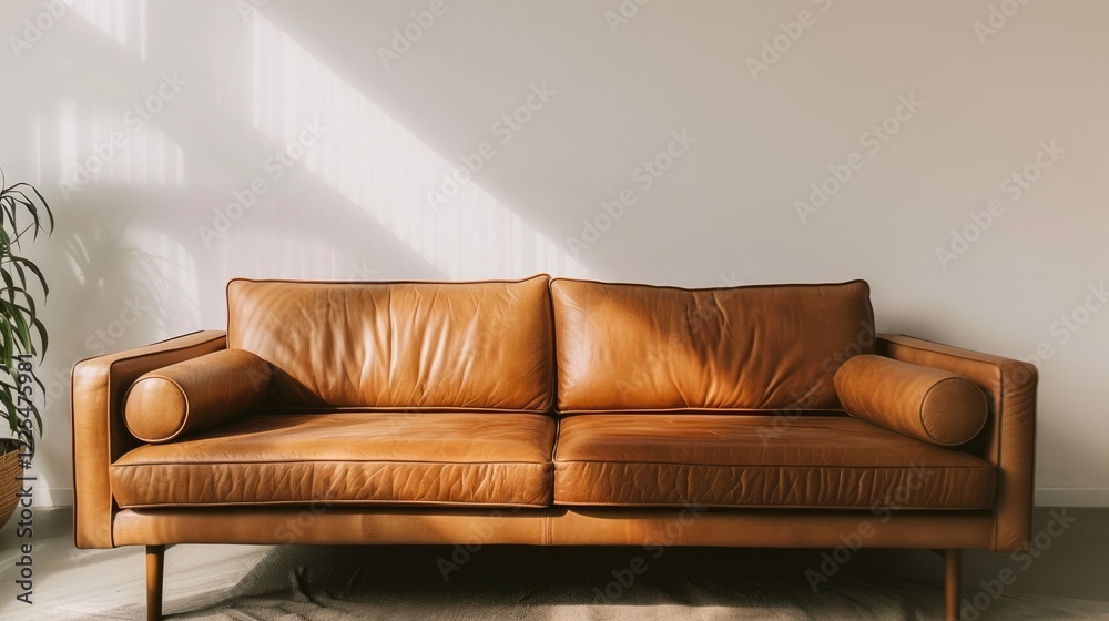 Brown leather sofa on a white backdrop seen from the front. Brown leather sofa on a white backdrop seen from the front.