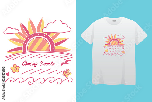 retro wave groove t-shirt design, summer vibes t-shirt typography design, print vector design, sunny day t-shirt design.
