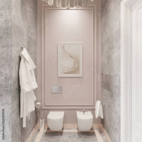 Sophisticated Serenity A Modern Bathroom Oasis Adorned with Elegant Details and Minimalist Design, Radiating Luxury and Tranquility.