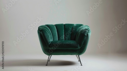 Contemporary green velvet armchair with metal legs on white backdrop. Furniture Compilation photo