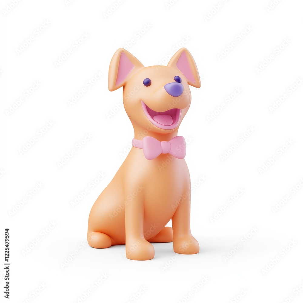 Obraz premium A cheerful, cartoonish dog toy with a pink bow tie, smiling brightly, perfect for playtime and decoration.