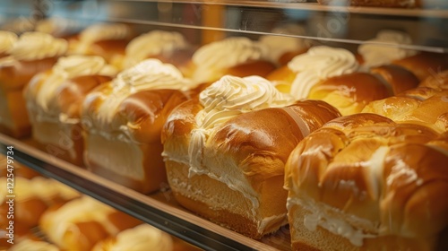 Cream-Filled Bread Portrayed in Store Display photo