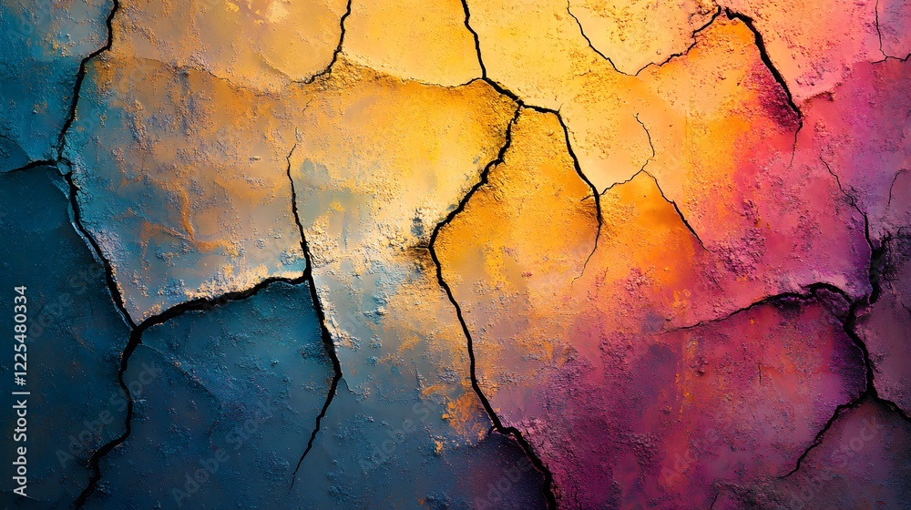 Fototapeta premium Vibrant Abstract Cracked Surface with Colorful Texture and Patterns