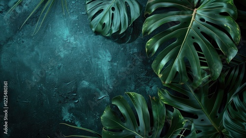 Dark natural backdrop with tropical leaf