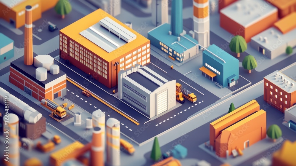 Low Polygonal Model of an Industrial Cityscape Low Polygonal Model of an Industrial Cityscape