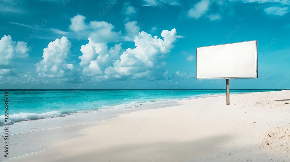 Mock up white billboard on tropical beach scenic viewpoint nature content coastal environment Mock up white billboard on tropical beach scenic viewpoint nature content coastal environment