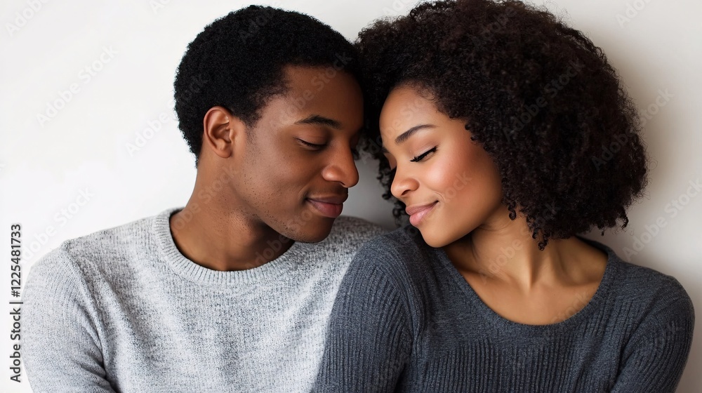 Obraz premium Romantic Moments Between Young Couple Enjoying Intimate Connection