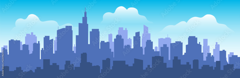 Fototapeta premium city panorama building silhouettes skyscrapers vector illustration