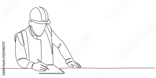 Architect worker line art style vector illustration