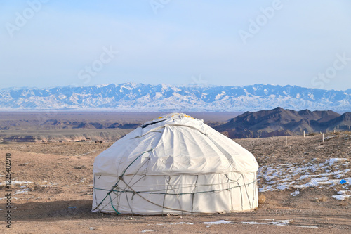 Kazakh Nomadic Yurts at Charyn Canyon National Park in the Almaty Region, Kazakhstan