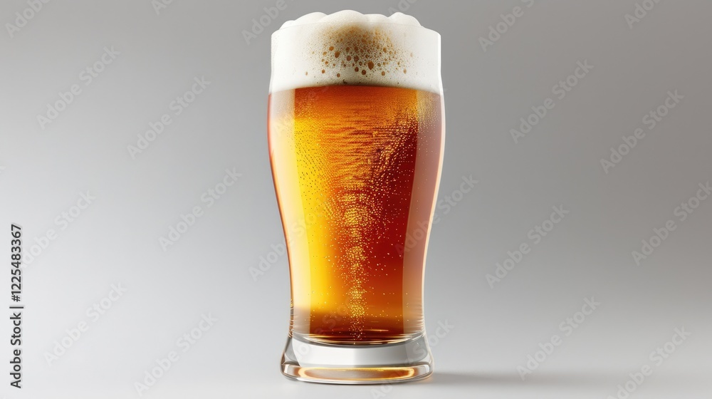 Frothy light beer in glass, isolated on grey background for festive occasions. Frothy light beer in glass, isolated on grey background for festive occasions.