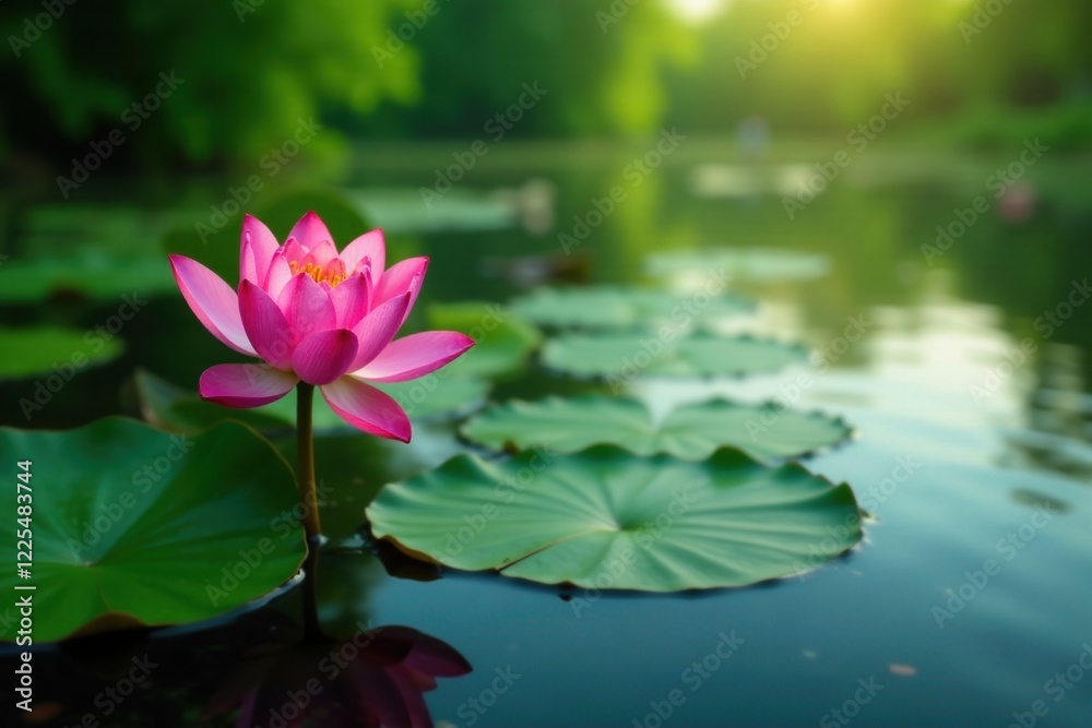 Water lily blooms on the surface of Volga River Delta, greenery, water Water lily blooms on the surface of Volga River Delta, greenery, water