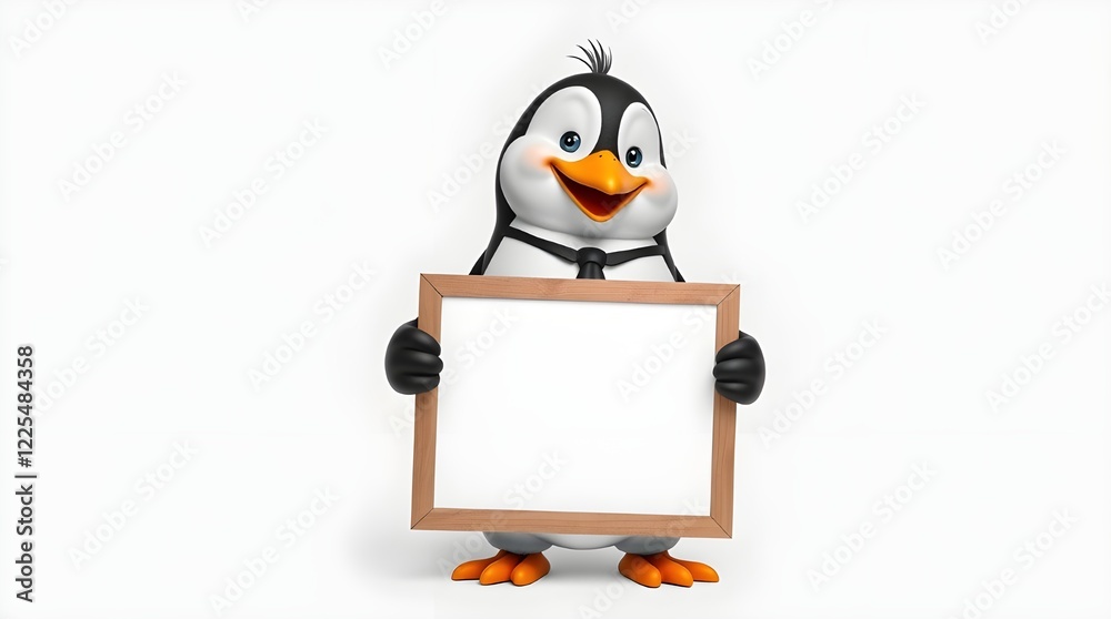 Naklejka premium penguin cartoon with sign board