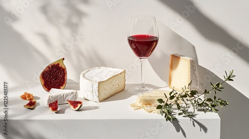 Elegant Cheese and Wine Arrangement with Fresh Figs and Herbs