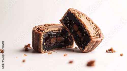 Delicious Chocolate Treat with Dark Filling and Decorative Design