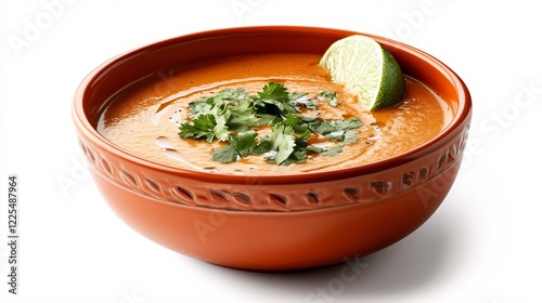 Fresh and Creamy Tomato Soup with Cilantro and Lime Garnish